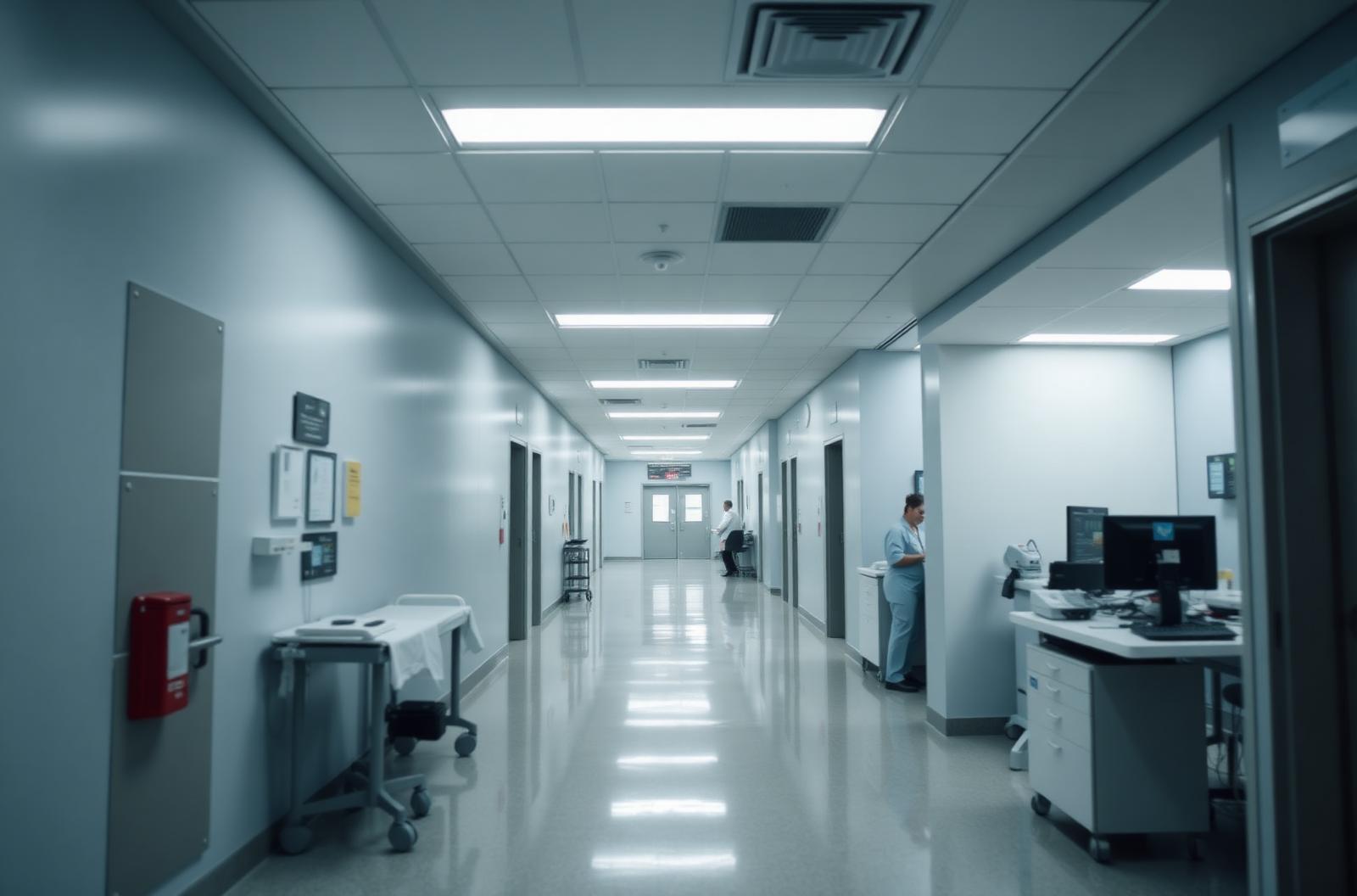 Staff working in a calm hospital administration area.